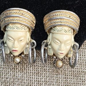 Vintage Serlo Selini Clip-on Earrings Asian Princesses. Unsigned